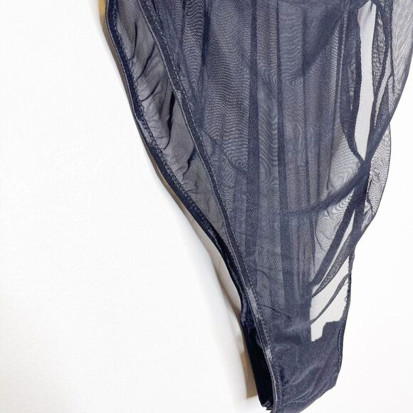NEW Vintage 90s Rebecca Intimates Small High Cut Black Sheer Negligee Bodysuit - Picture 5 of 10